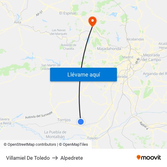 Villamiel De Toledo to Alpedrete map