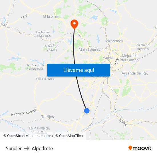 Yuncler to Alpedrete map