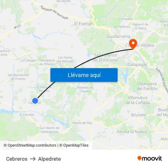 Cebreros to Alpedrete map