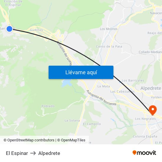 El Espinar to Alpedrete map