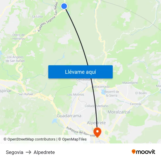 Segovia to Alpedrete map
