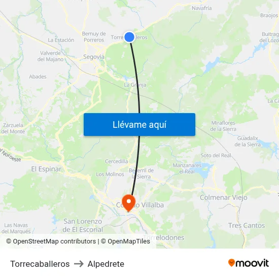 Torrecaballeros to Alpedrete map