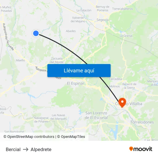 Bercial to Alpedrete map