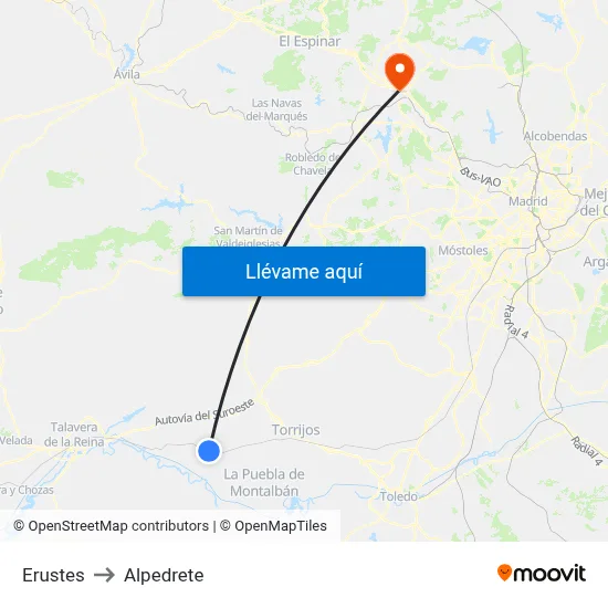 Erustes to Alpedrete map