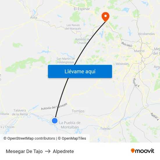 Mesegar De Tajo to Alpedrete map