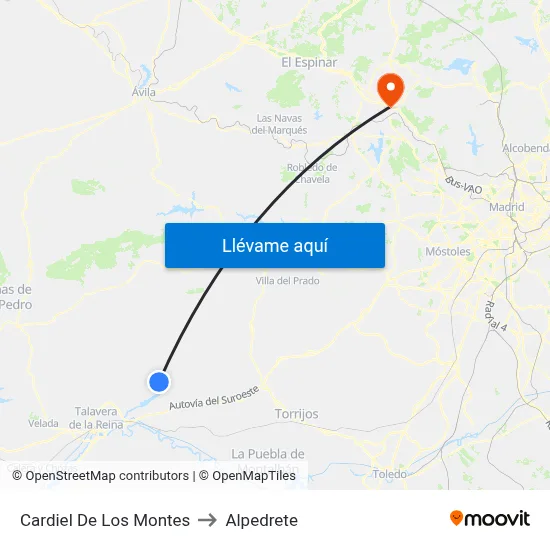 Cardiel De Los Montes to Alpedrete map