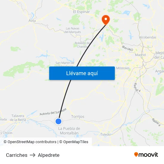 Carriches to Alpedrete map