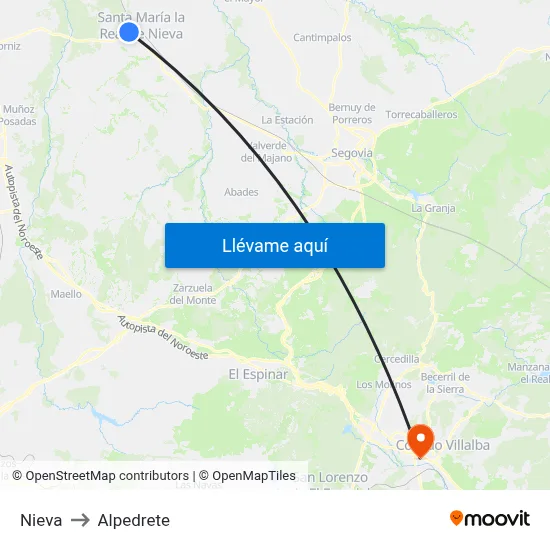 Nieva to Alpedrete map