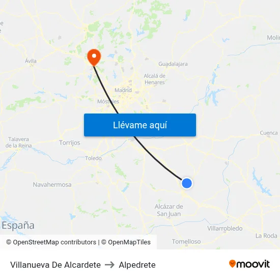 Villanueva De Alcardete to Alpedrete map
