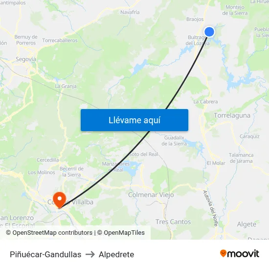 Piñuécar-Gandullas to Alpedrete map