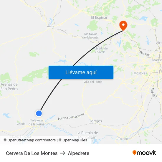 Cervera De Los Montes to Alpedrete map
