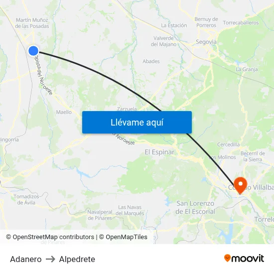 Adanero to Alpedrete map