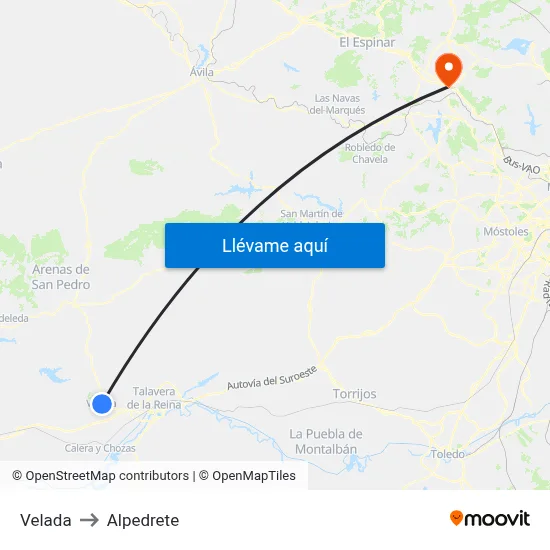 Velada to Alpedrete map