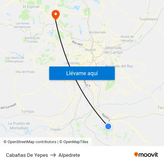 Cabañas De Yepes to Alpedrete map