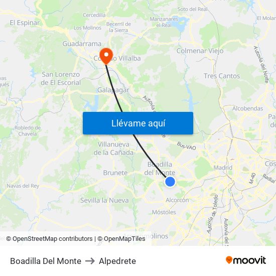 Boadilla Del Monte to Alpedrete map