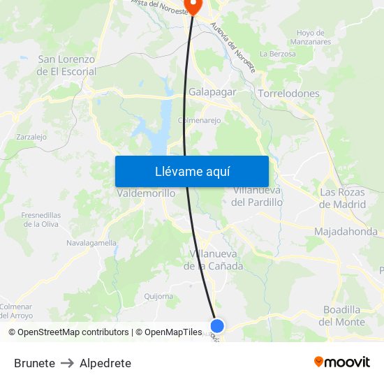 Brunete to Alpedrete map