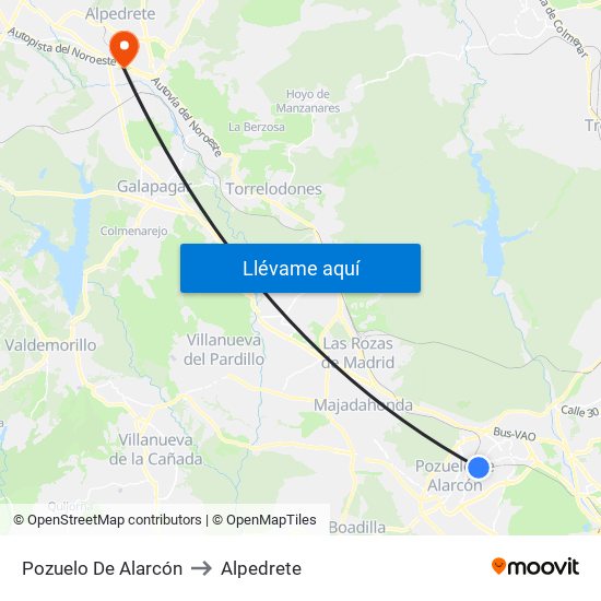 Pozuelo De Alarcón to Alpedrete map