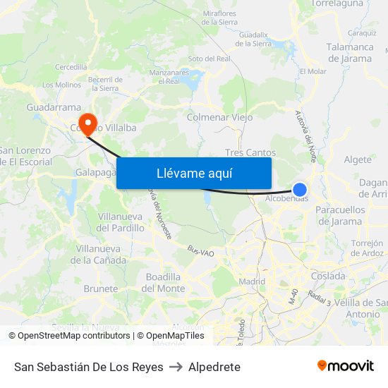 San Sebastián De Los Reyes to Alpedrete map