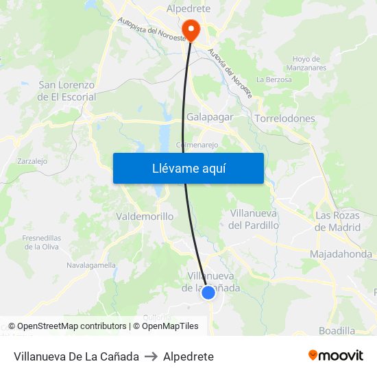 Villanueva De La Cañada to Alpedrete map
