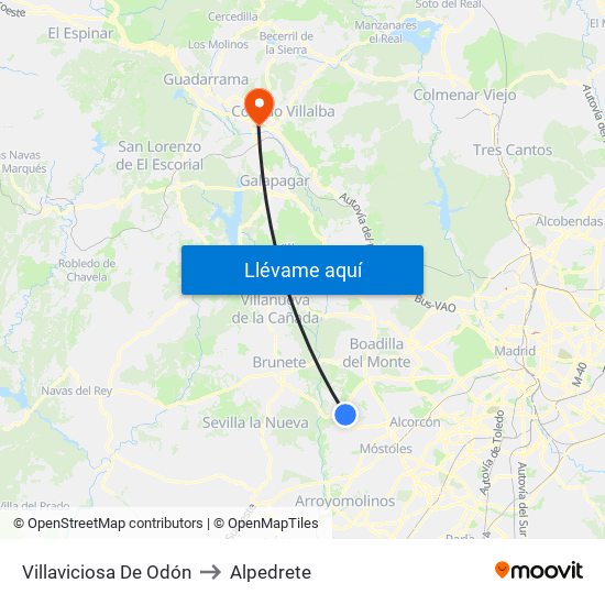 Villaviciosa De Odón to Alpedrete map