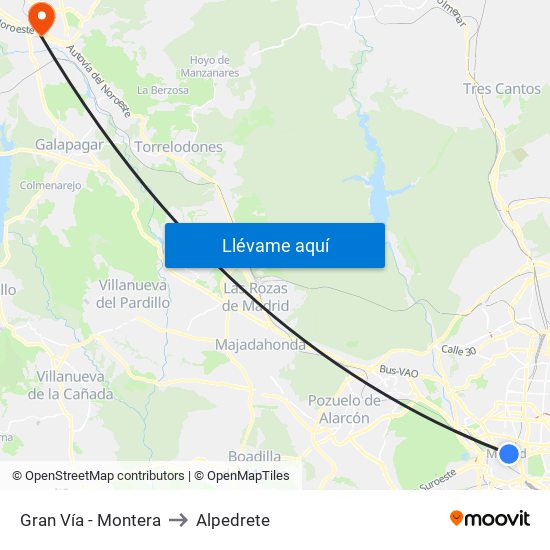 Gran Vía - Montera to Alpedrete map