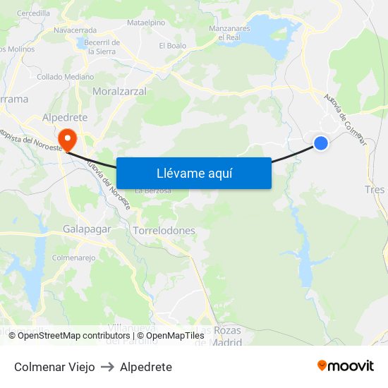 Colmenar Viejo to Alpedrete map