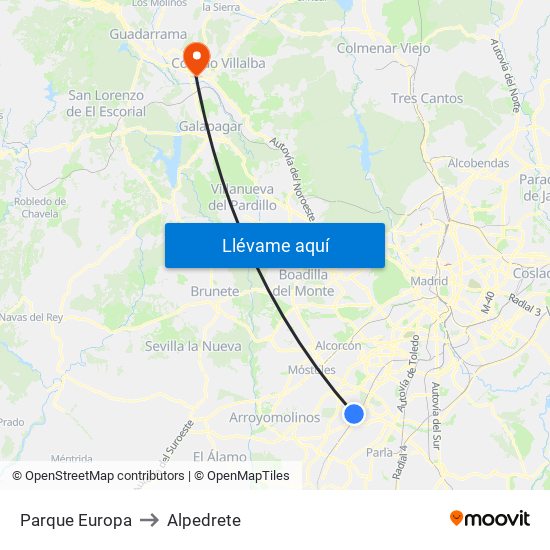 Parque Europa to Alpedrete map