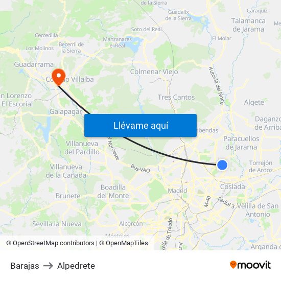 Barajas to Alpedrete map