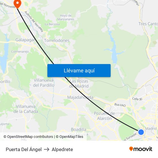 Puerta Del Ángel to Alpedrete map