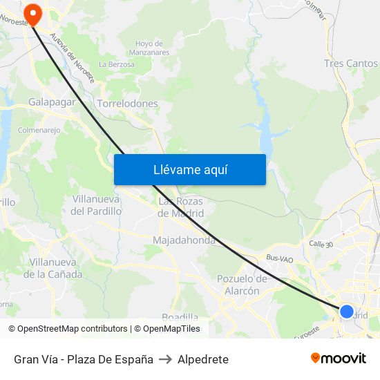 Gran Vía - Plaza De España to Alpedrete map