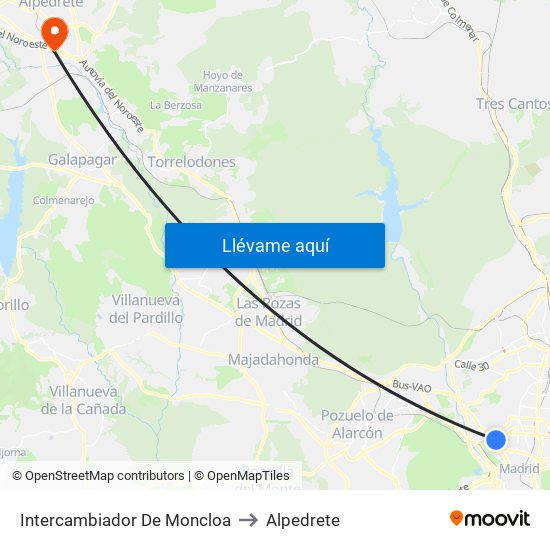 Intercambiador De Moncloa to Alpedrete map