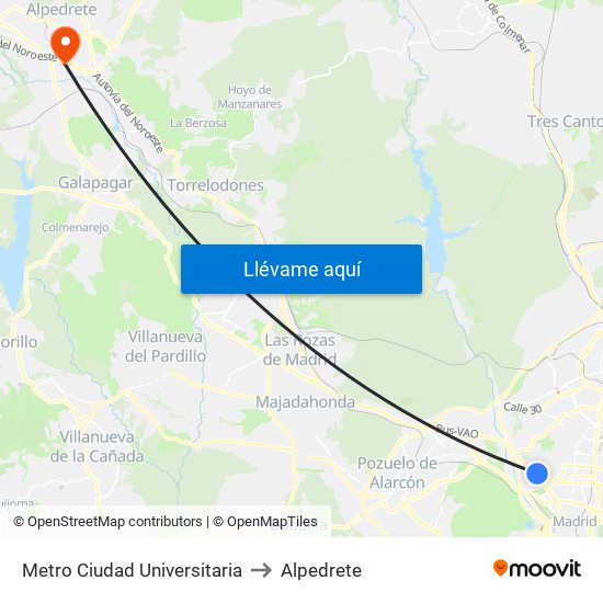 Metro Ciudad Universitaria to Alpedrete map