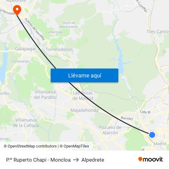 P.º Ruperto Chapí - Moncloa to Alpedrete map