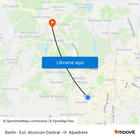 Berlín - Est. Alcorcón Central to Alpedrete map