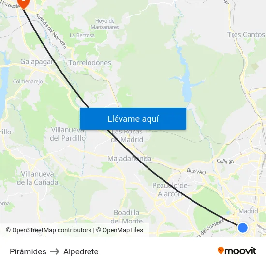 Pirámides to Alpedrete map
