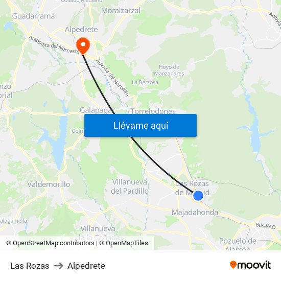 Las Rozas to Alpedrete map