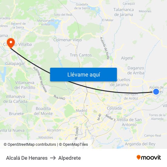 Alcalá De Henares to Alpedrete map