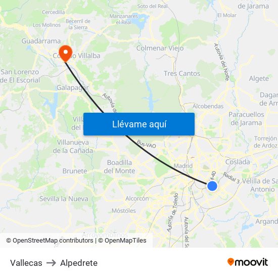 Vallecas to Alpedrete map