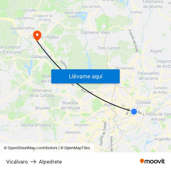 Vicálvaro to Alpedrete map