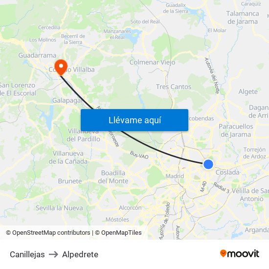 Canillejas to Alpedrete map