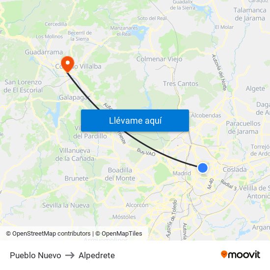 Pueblo Nuevo to Alpedrete map