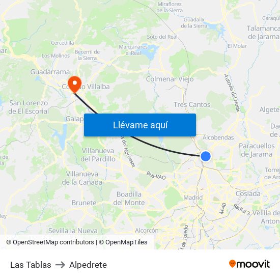 Las Tablas to Alpedrete map