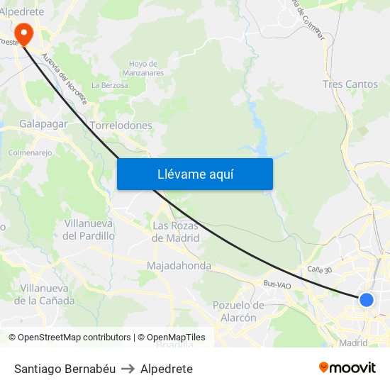 Santiago Bernabéu to Alpedrete map