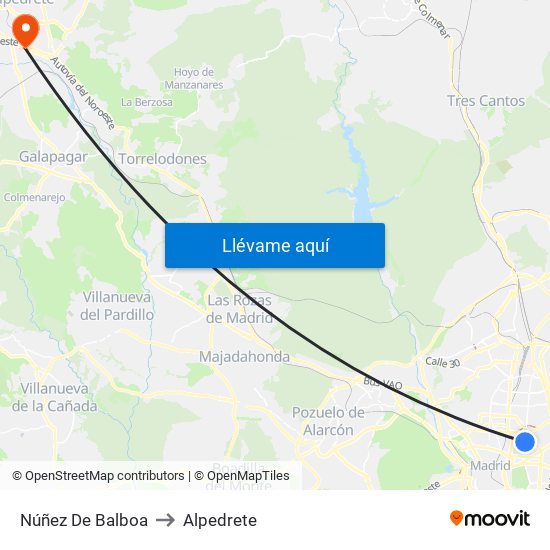 Núñez De Balboa to Alpedrete map