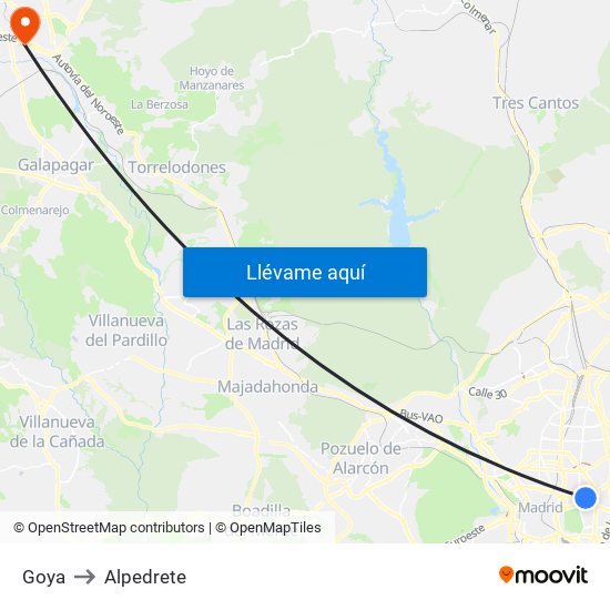 Goya to Alpedrete map