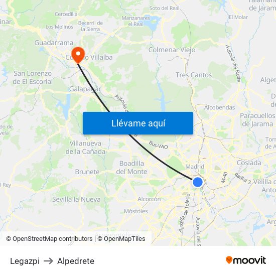 Legazpi to Alpedrete map