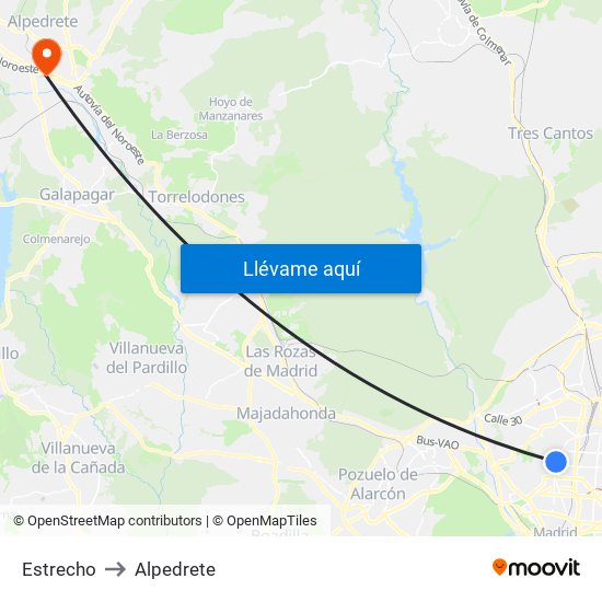 Estrecho to Alpedrete map
