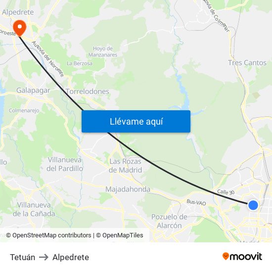 Tetuán to Alpedrete map