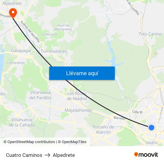 Cuatro Caminos to Alpedrete map