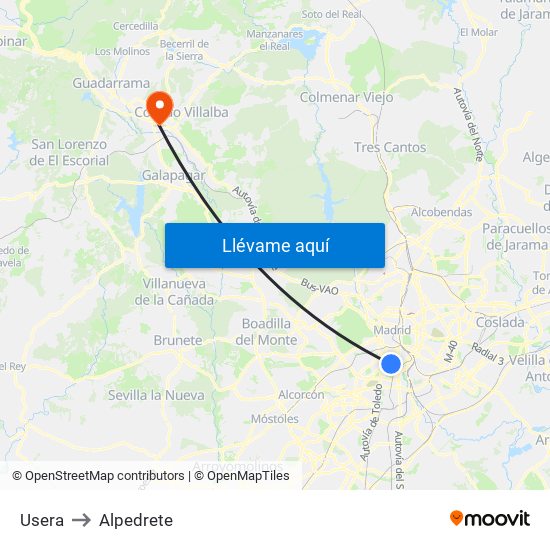 Usera to Alpedrete map